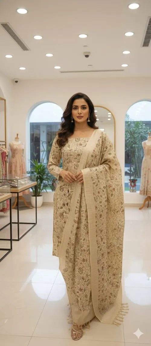 Soft Cotton Khadi Hand-Printed Full Suit Set – Elegant & Comfortable Ethnic Wear